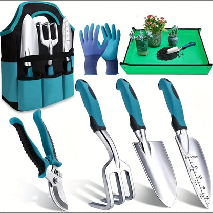 Kit de Jardinagem 7 Peças em Aço Inoxidável e Alumínio Resistente