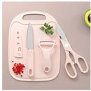 Conjunto de 4 peças: Facas, Tesouras, Descascador, Tábua de Cozinha em Aço Inoxidável