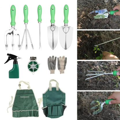 Kit de Ferramentas de Jardinagem em Aço Inoxidável com Alça Antiderrapante + Bolsa Organizadora