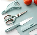 Conjunto de 4 peças: Facas, Tesouras, Descascador, Tábua de Cozinha em Aço Inoxidável