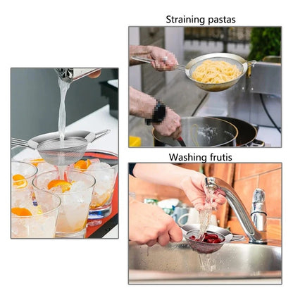 Conjunto de 4 peças de peneira fina de aço inoxidável para óleo, farinha, coador, coador de massas