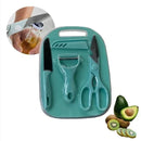 Conjunto de 4 peças: Facas, Tesouras, Descascador, Tábua de Cozinha em Aço Inoxidável