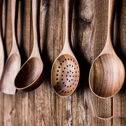 Conjunto de 5 utensílios de cozinha de madeira