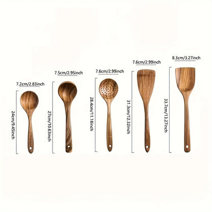 Conjunto de 5 utensílios de cozinha de madeira
