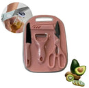 Conjunto de 4 peças: Facas, Tesouras, Descascador, Tábua de Cozinha em Aço Inoxidável